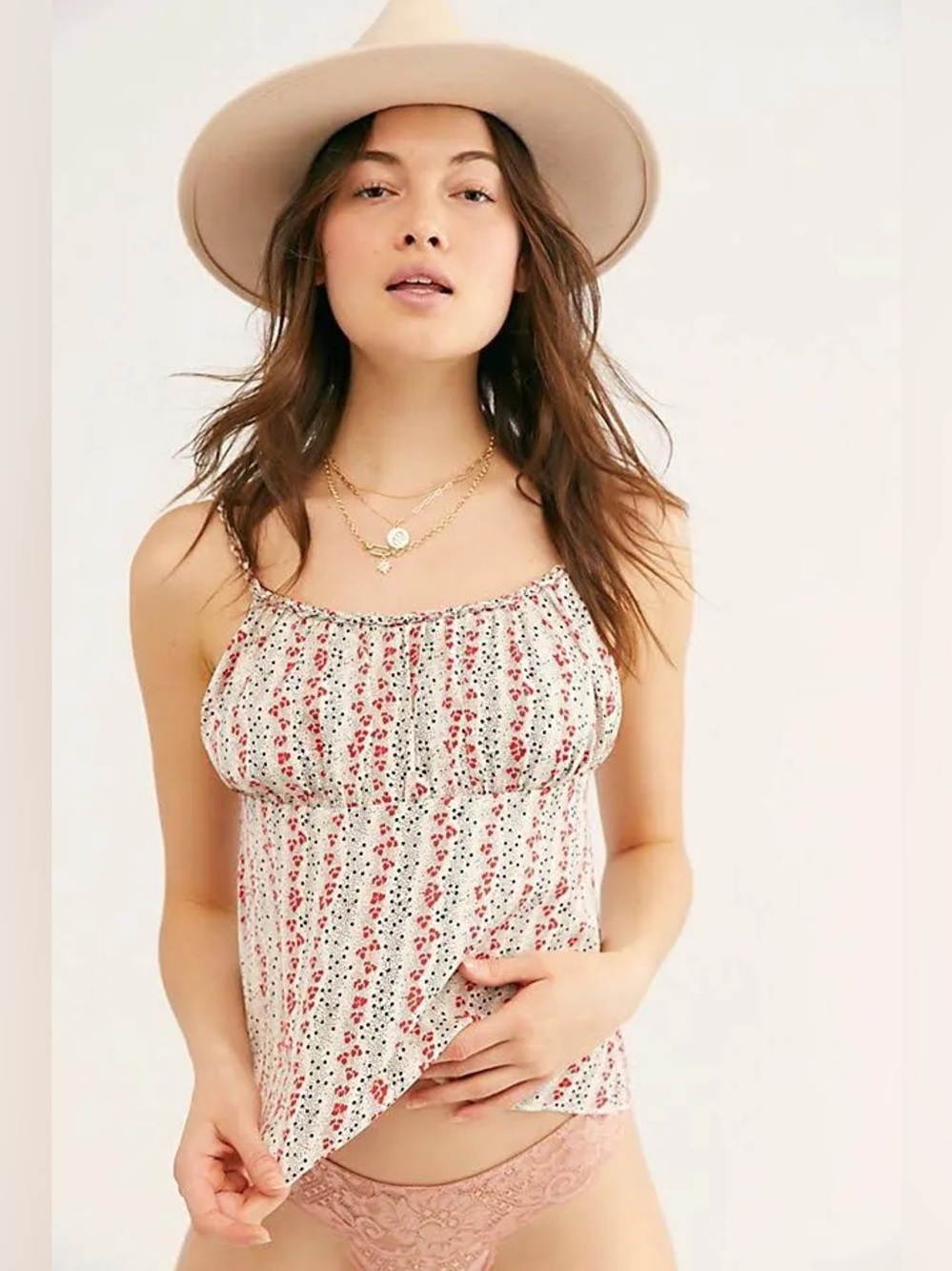 NWT Free People Intimately Large Donna Printed Cami in Ivory/Combo